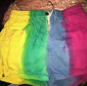 Rainbow tie die twill high waist shorts